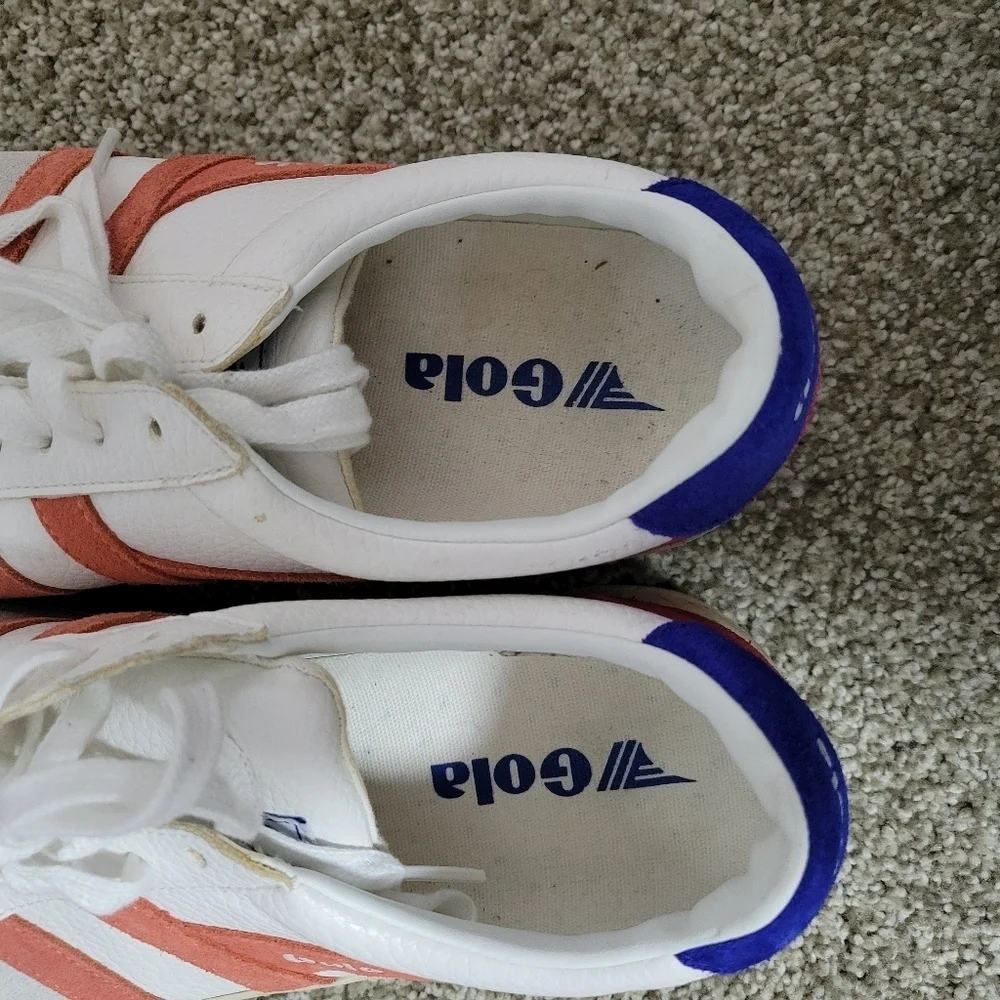 Gola Womens Grandslam Trident Sneaker White Coral Marine Blue Lace Up, Size 10